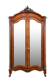LOUIS XV STYLE WALNUT MIRROR DOOR ARMOIRE