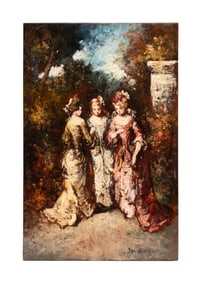 ADOLPHE MONTICELLI, THREE LADIES IN THE PARK, O/P