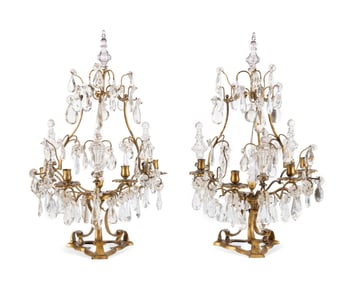 PAIR OF ROCOCO STYLE 4-LIGHT CRYSTAL GIRANDOLES