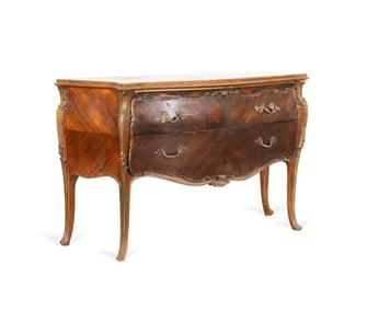 LOUIS XV STYLE PARQUETRY MAHOGANY VENEER COMMODE