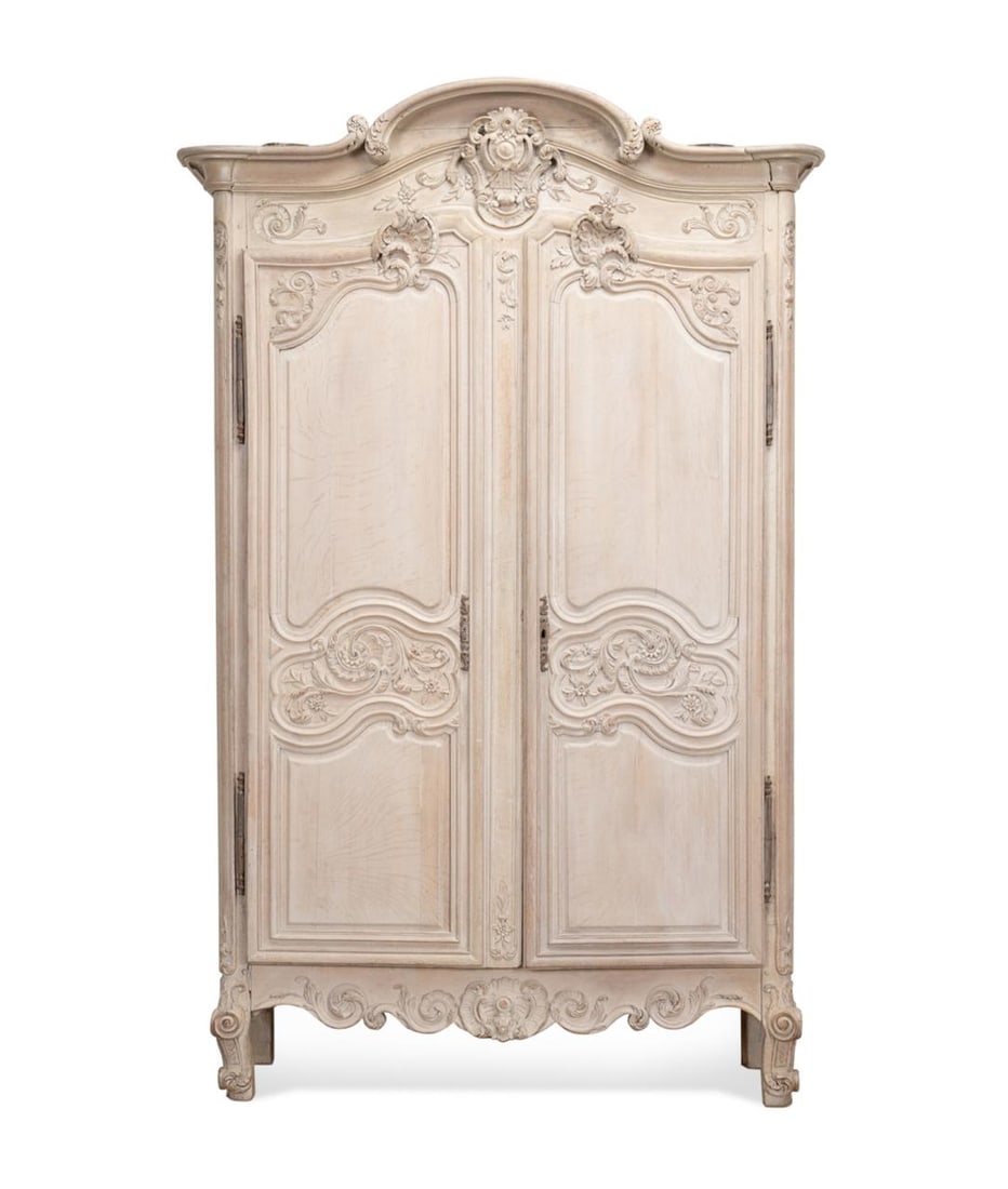 19TH C. LOUIS XV REVIVAL LIMED OAK ARMOIRE (1 of 5)