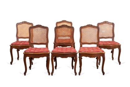 SIX LOUIS XV STYLE CANED SIDE CHAIRS