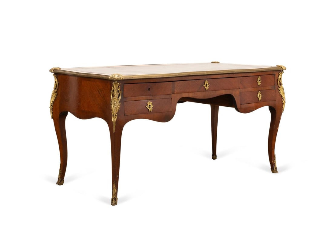 LOUIS XV STYLE LEATHER TOP & ORMOLU BUREAU DESK (1 of 7)