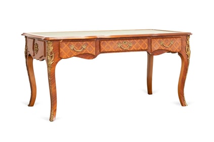 LOUIS XV STYLE PARQUETRY LEATHER TOP DESK