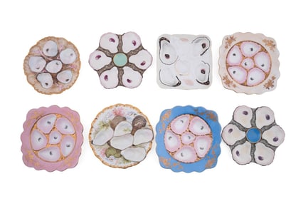 COLLECTION OF EIGHT PORCELAIN OYSTER PLATES