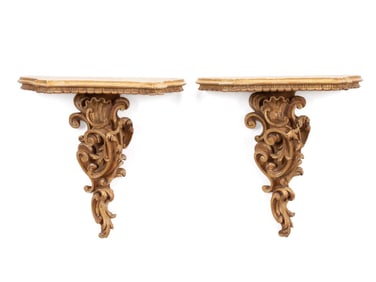 PAIR OF ITALIAN ROCOCO STYLE GILTWOOD BRACKETS