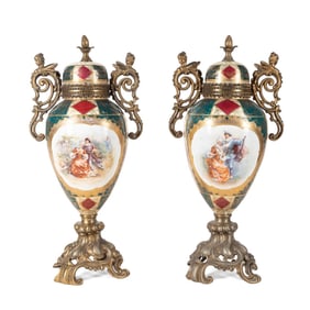 PAIR OF ROYAL VIENNA STYLE FIGURAL PORCELAIN URNS