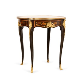 LOUIS XV STYLE ORMOLU AND MARQUETRY INLAID TABLE