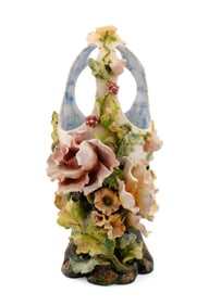 BARBOTINE STYLE CERAMIC FAIENCE BASKET ON STUMP