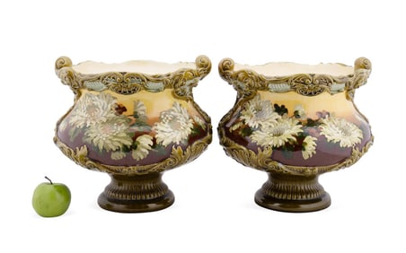 PAIR, BURMANTOFTS FAIENCE ART NOUVEAU JARDINIERES