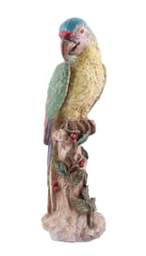 LARGE ITALIAN MAJOLICA GLAZED FIGURE OF A PARROT