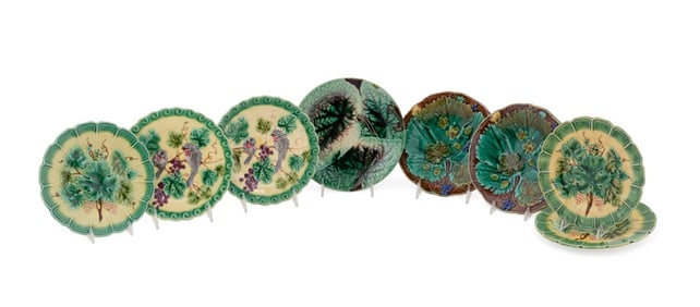 EIGHT MAJOLICA PLATES, INCL. SARREGUEMINES
