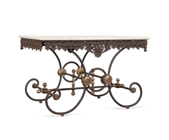 ANTIQUE FRENCH MARBLE TOP IRON PASTRY TABLE