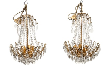 PAIR OF SMALL 6-LIGHT CRYSTAL CHANDELIERS