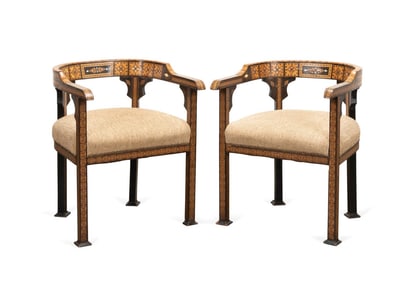 PAIR OF PETITE SYRIAN MOP INLAID ARMCHAIRS