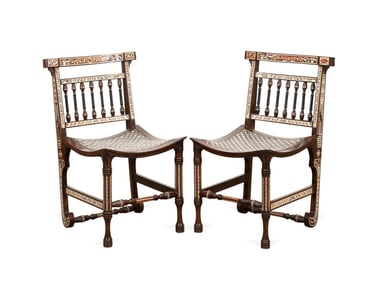 PAIR OF EGYPTIAN INLAID SMALL THEBES CHAIRS