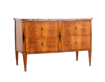 19TH C. NEOCLASSICAL CHERRY MARBLE TOP COMMODE