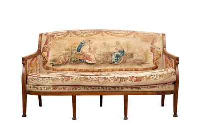 19TH C. RESTORATION AUBUSSON UPHOLSTERED SETTEE