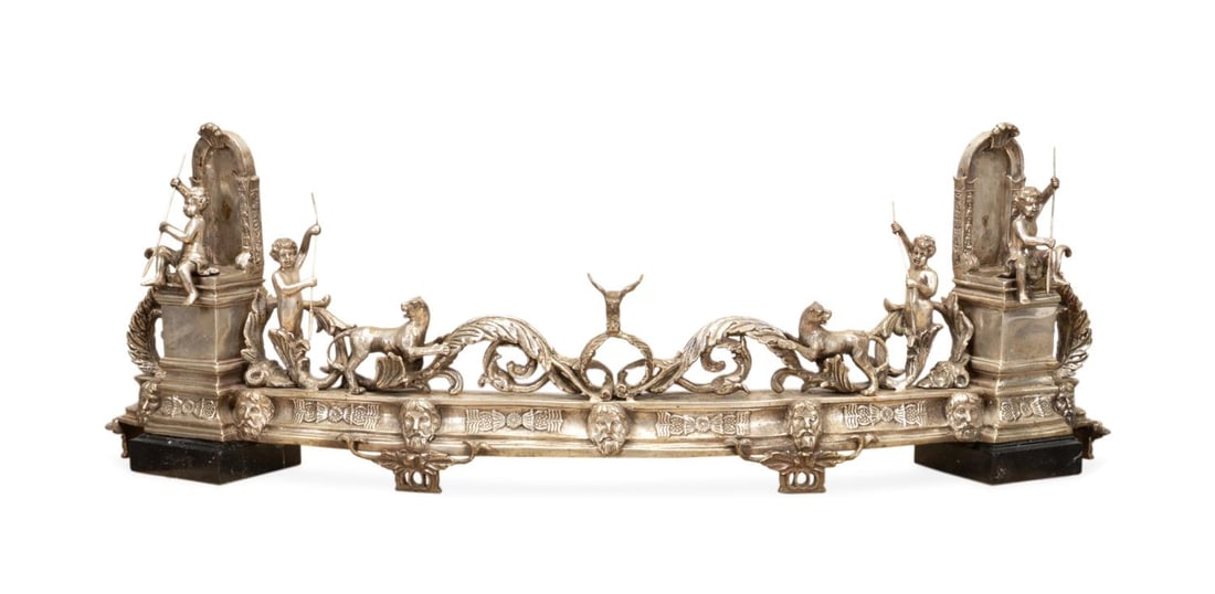 NEOCLASSICAL STYLE SILVERED BRONZE FIRE FENDER (1 of 7)