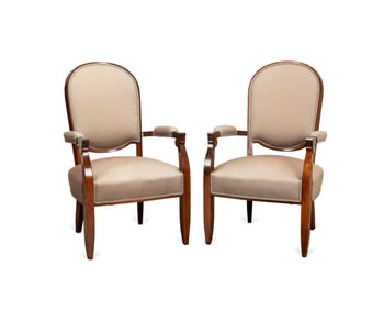 PAIR OF ART DECO STYLE TAUPE ACCENT ARMCHAIRS