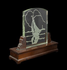 ART DECO STYLE SAILBOAT GLASS/BRONZE LAMP