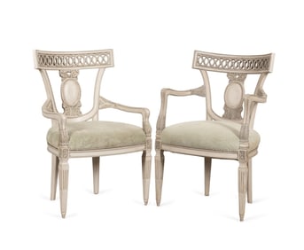 PR, ITALIAN NEOCLASSICAL STYLE PAINTED ARM CHAIRS