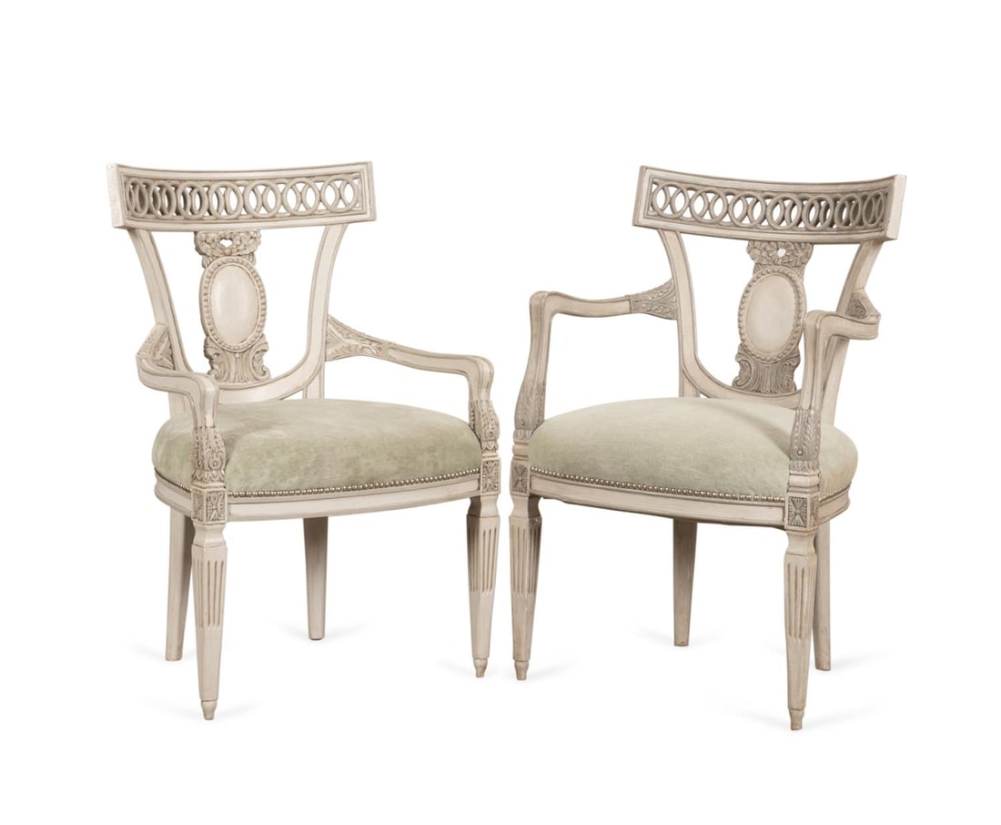 PR, ITALIAN NEOCLASSICAL STYLE PAINTED ARM CHAIRS (1 of 6)