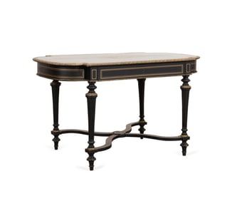 NAPOLEON III STYLE BRASS INLAID CENTER TABLE