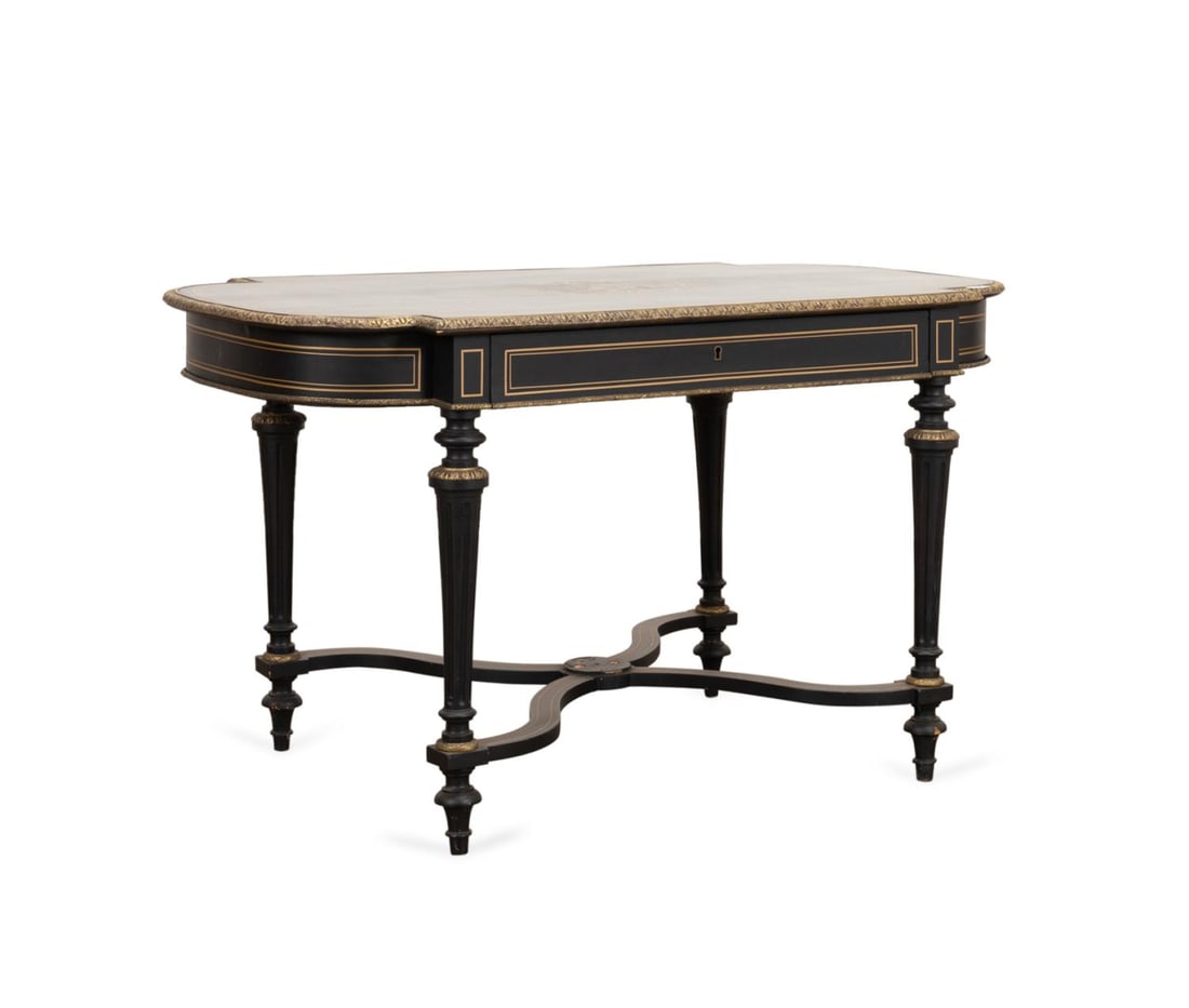 NAPOLEON III STYLE BRASS INLAID CENTER TABLE (1 of 6)