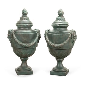 PAIR OF NEOCLASSICAL STYLE VERDIGRIS URNS