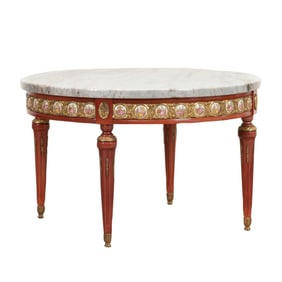 LOUIS XVI STYLE STONE & PORCELAIN COFFEE TABLE