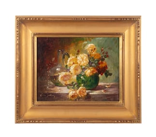 19TH C. FRENCH STILL LIFE OF ROSES, O/C, SIGNED