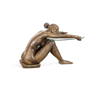 BRONZE & GLASS FEMALE NUDE TABLE, MANNER G MARIANI