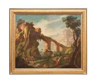 CONT. SCHOOL SHEPHERD SCENE OIL ON CANVAS