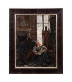 N. GILLET INTERIOR ROYAL SCENE OIL ON CANVAS