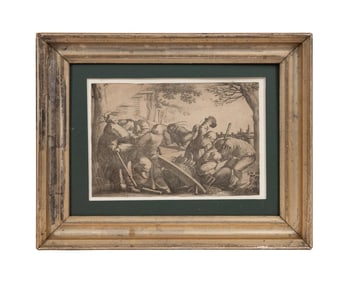17TH C ETCHING AFTER PIETER BRUEGEL, PEASANT BRAWL
