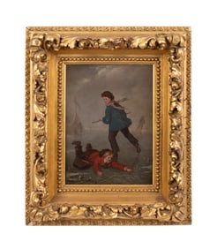 FRANS DE BEUL, ICE SKATER GENRE SCENE, O/B