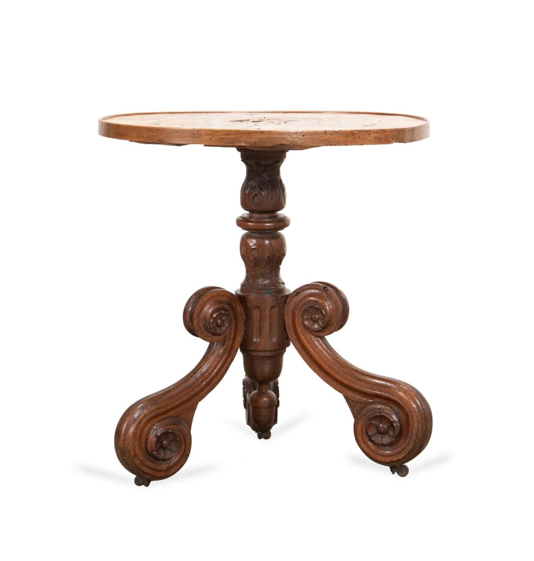 19TH C. EUROPEAN MARQUETRY INLAID ARMORIAL TABLE (1 of 4)