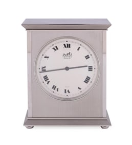 HERMES SILVER TONE QUARTZ MANTEL CLOCK