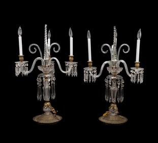 PAIR OF 3-LIGHT CRYSTAL CANDELABRA LUSTRES
