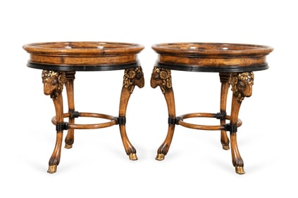 PAIR OF NEOCLASSICAL STYLE RAMS HEAD SIDE TABLES