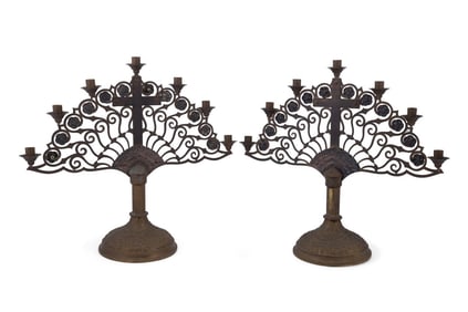 PAIR OF FRAEFEL & CO. BRASS ALTAR CANDELABRA