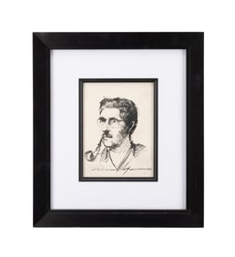 WAYNE MORRELL SELF-PORTRAIT W/ PIPE, DRAWING 1964