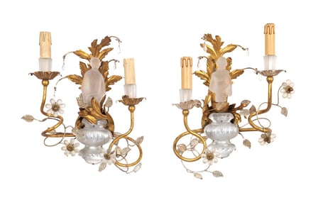 NEAR PAIR OF SHERLE WAGNER CHINOISERIE SCONCES