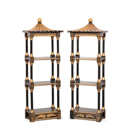 PAIR OF CHINOISERIE PAGODA WALL SHELVES