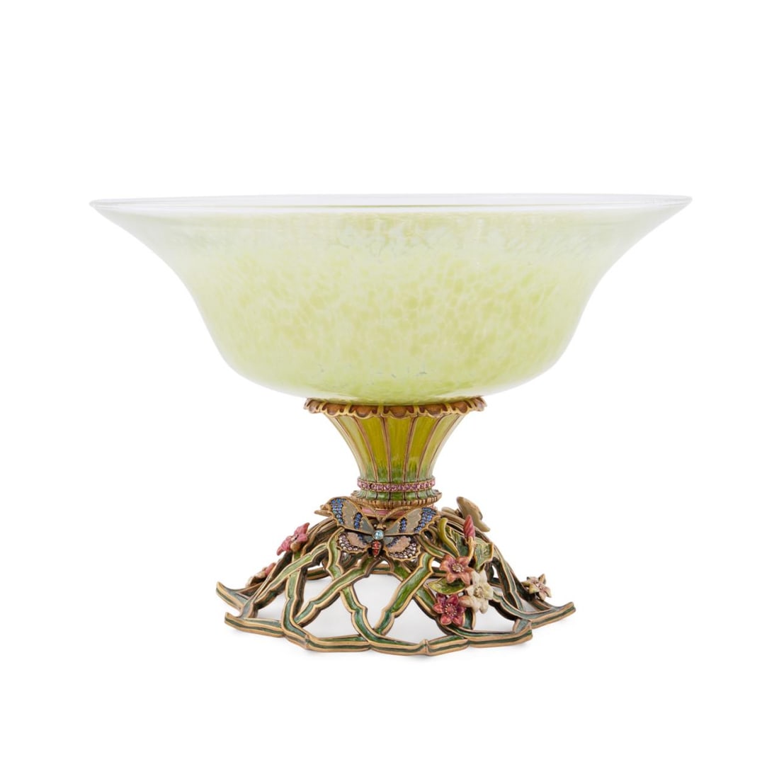 JAY STRONGWATER MAGNOLIA BUTTERFLY PEDESTAL BOWL. (1 of 8)