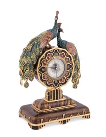 JAY STRONGWATER JEWELED PEACOCK MANTLE CLOCK