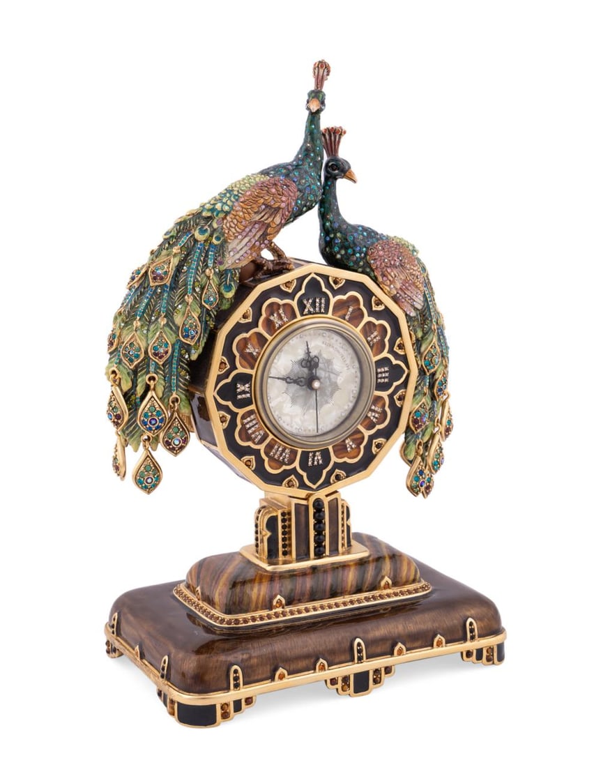 JAY STRONGWATER JEWELED PEACOCK MANTLE CLOCK (1 of 10)