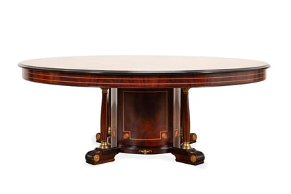 FLAME MAHOGANY INLAID DINING TABLE, VERSACE STYLE