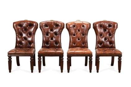 FOUR POLO LEATHER SIDE CHAIRS BY HENREDON